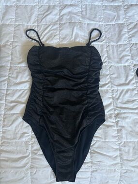 Cupshe Black and Gold Ruched One-Piece Swimsuit